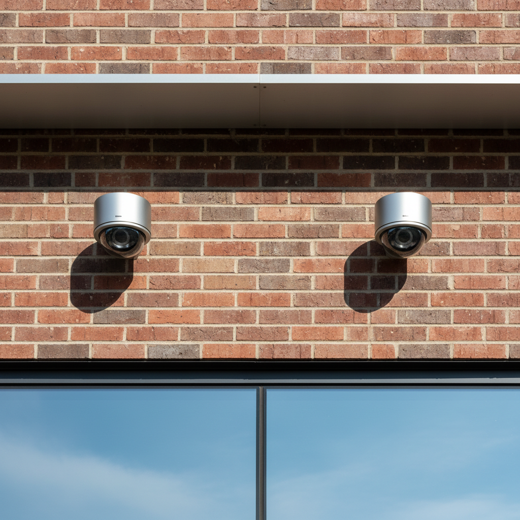 Professional security camera mounted on a building exterior